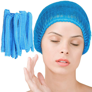 200Pcs Blue Disposable Bouffant Caps, 21Inches Hair Net, Elastic Dust Cap For Food Service, Kitchen Hair Head Cover, Health, Tat