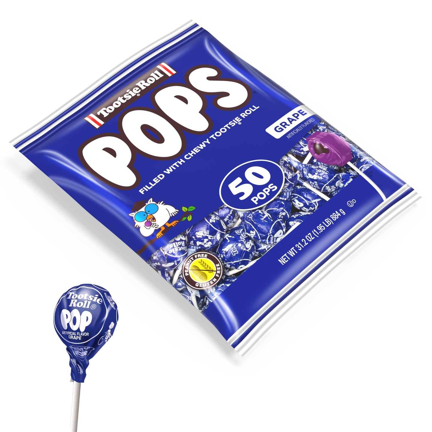 Tootsie Pops Single Flavor Bag - Grape Flavored Lollipops With Chocolatey Center - Individually Wrapped Hard Candy - Blue Candy
