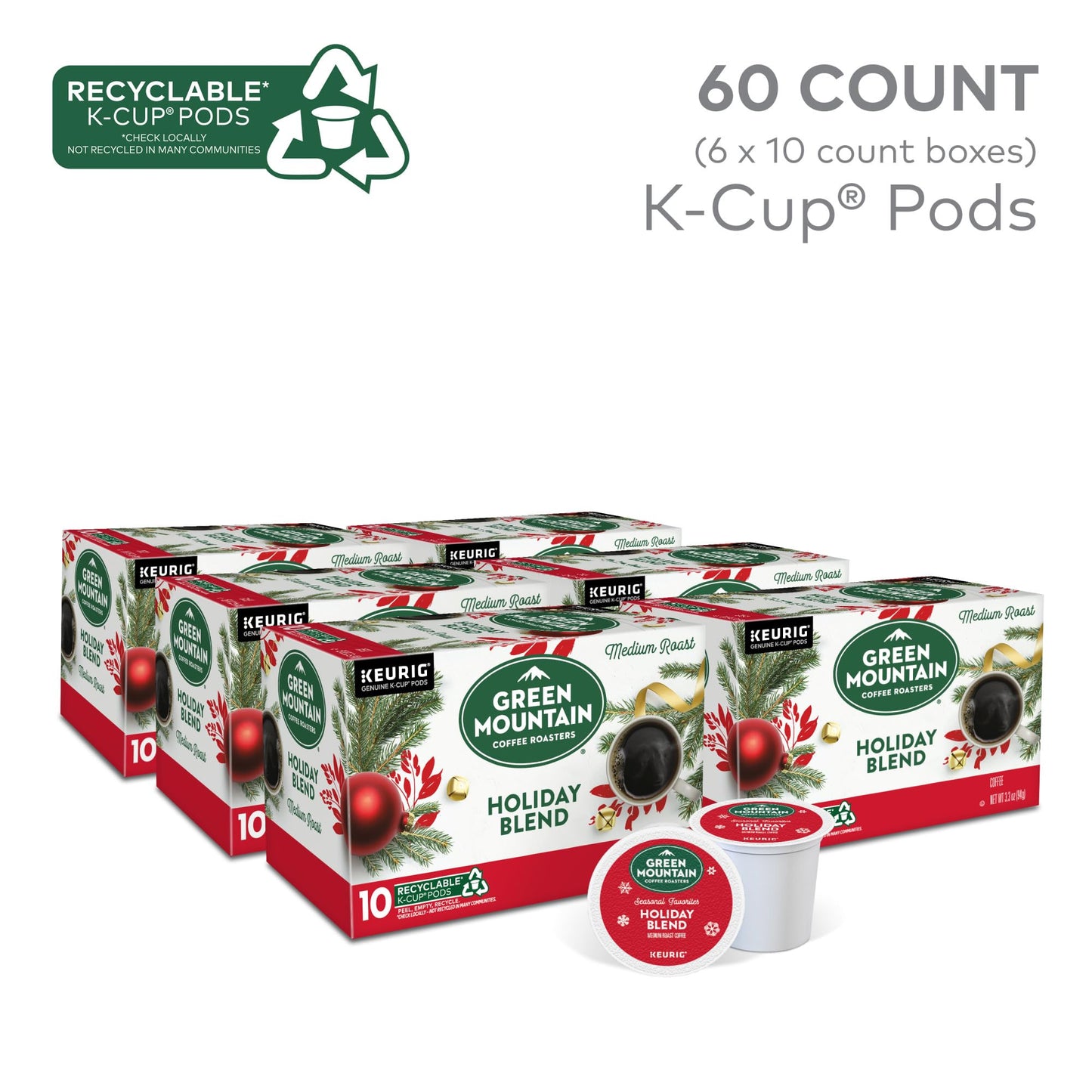 Green Mountain Coffee Roasters, Holiday Blend Coffee, Keurig Single Serve K-Cup Pods, 60 Count