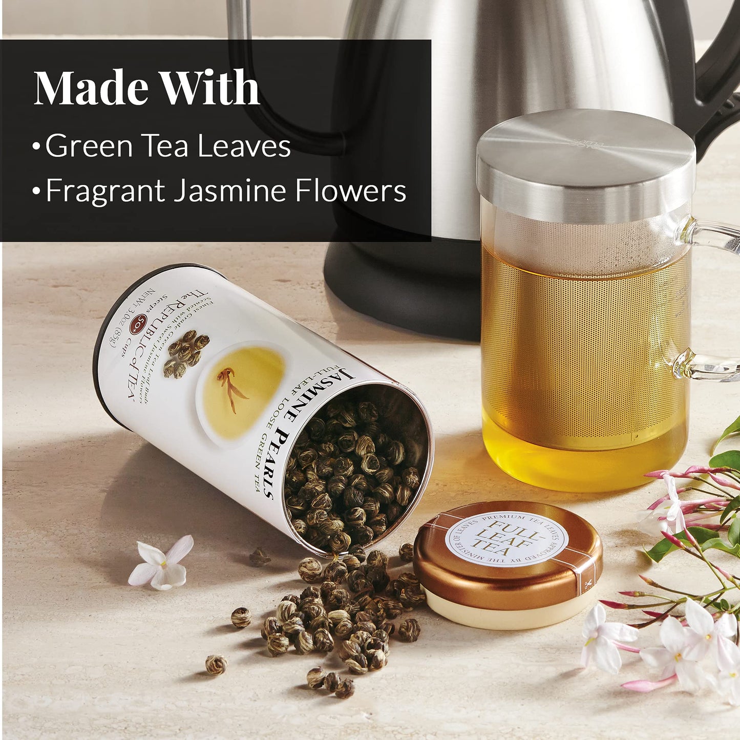 The Republic Of Tea Jasmine Pearls Full-Leaf Loose Green Tea | 3.0 Ounce Refill Bag | Steeps 50 Cups