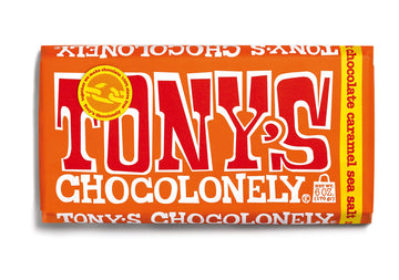 Tonys Chocolonely Milk Chocolate Caramel Sea Salt Bars, Fairtrade, 6.35 Ounce (15 Bars)
