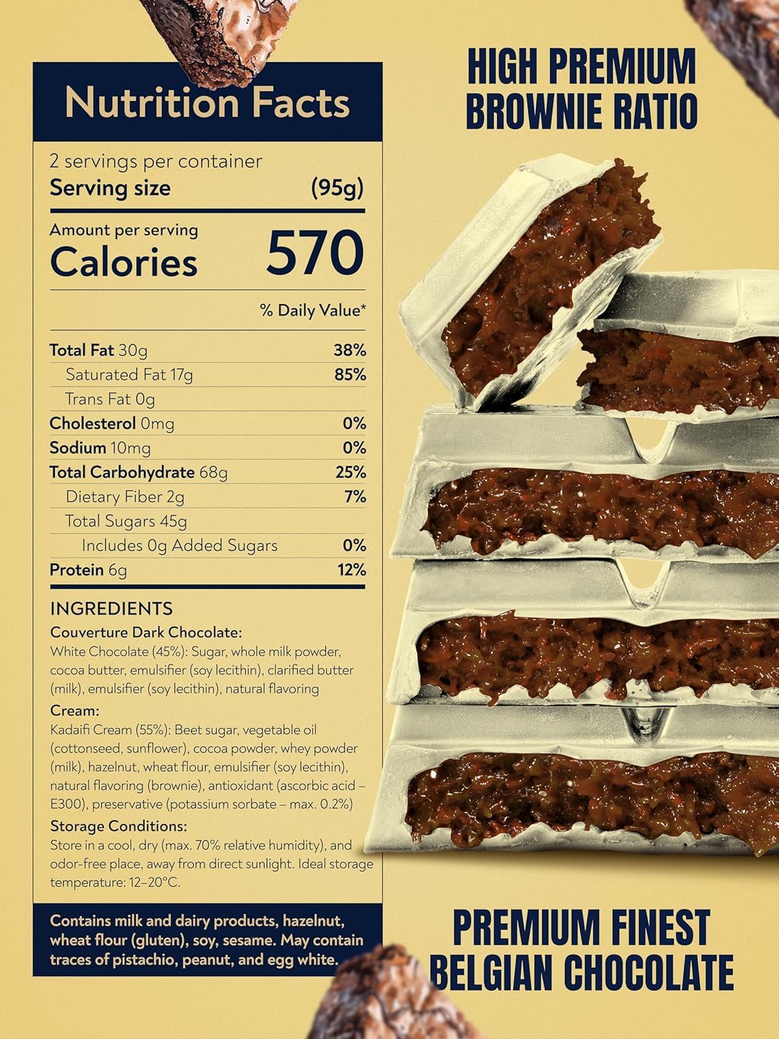 Barbee Dubai Chocolate Bar With Brownie And Cruncy Kadaifi | No Palm Oil | No Artificial Colors | White Chocolate - Brownie 7 Oz (200G)