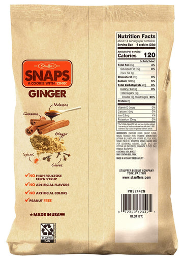 Stauffers Ginger Snaps Cookies - 14Oz Bag - Ginger Flavored Cookies With No High Fructose Corn Syrup, Artificial Flavors Or Colors