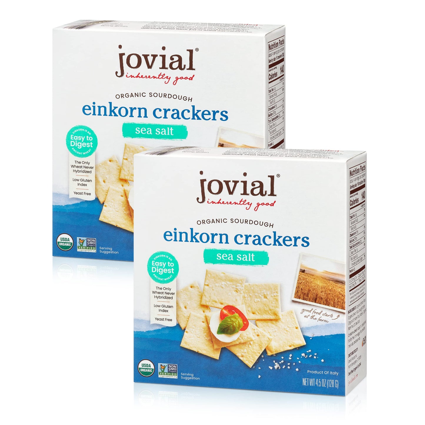 Jovial Organic Sourdough Einkorn Sea Salt  ers - Sourdough  ers,  ers for Cheese Platter, Made with Einkorn, USDA Organic, Non-GMO - 4.5 Oz, 2 Pack