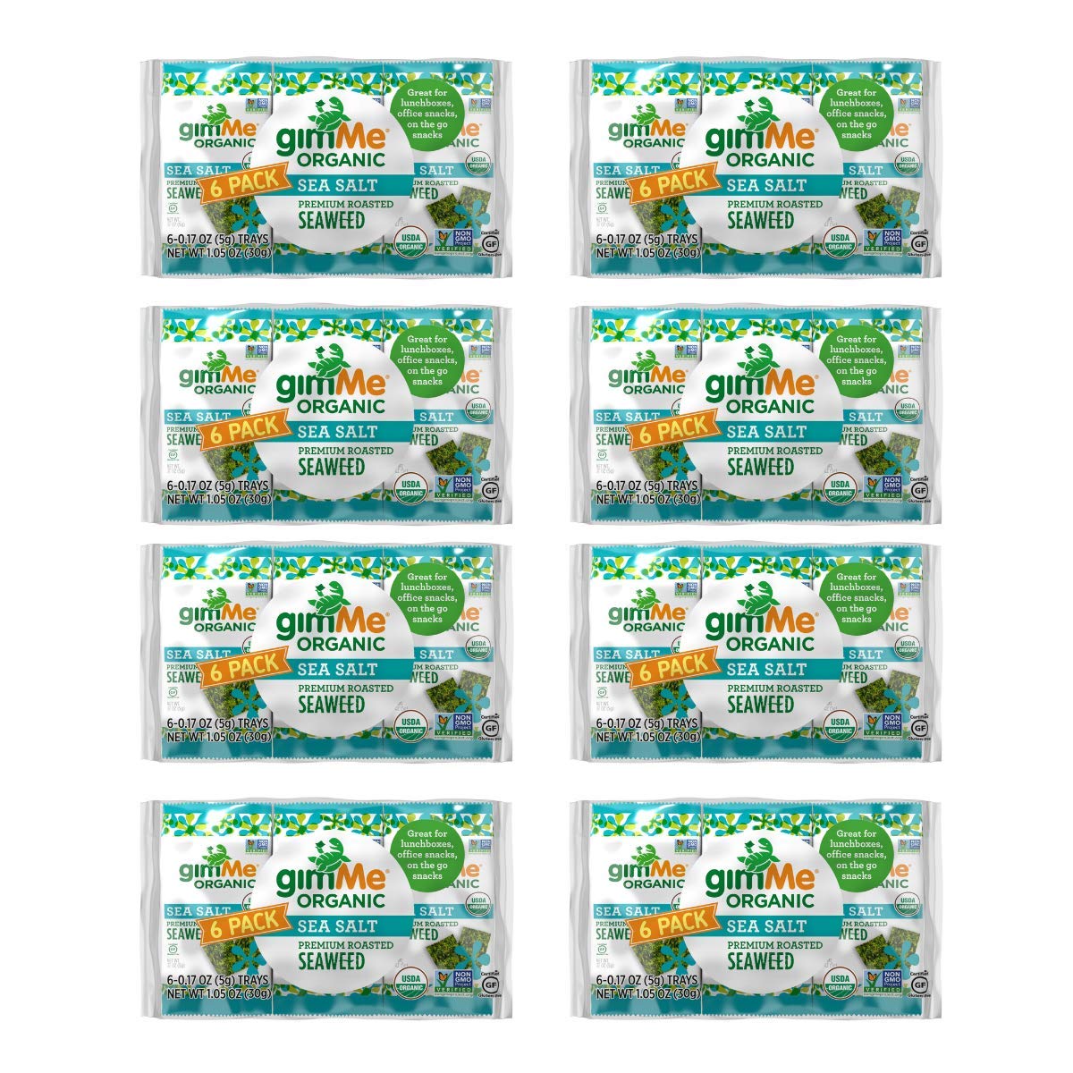 gimMe Organic Roasted Seaweed Snacks - Sea Salt - 48 Count - 0.17 Ounce Each - Keto, Vegan, Gluten Free - Great Source of Iodine