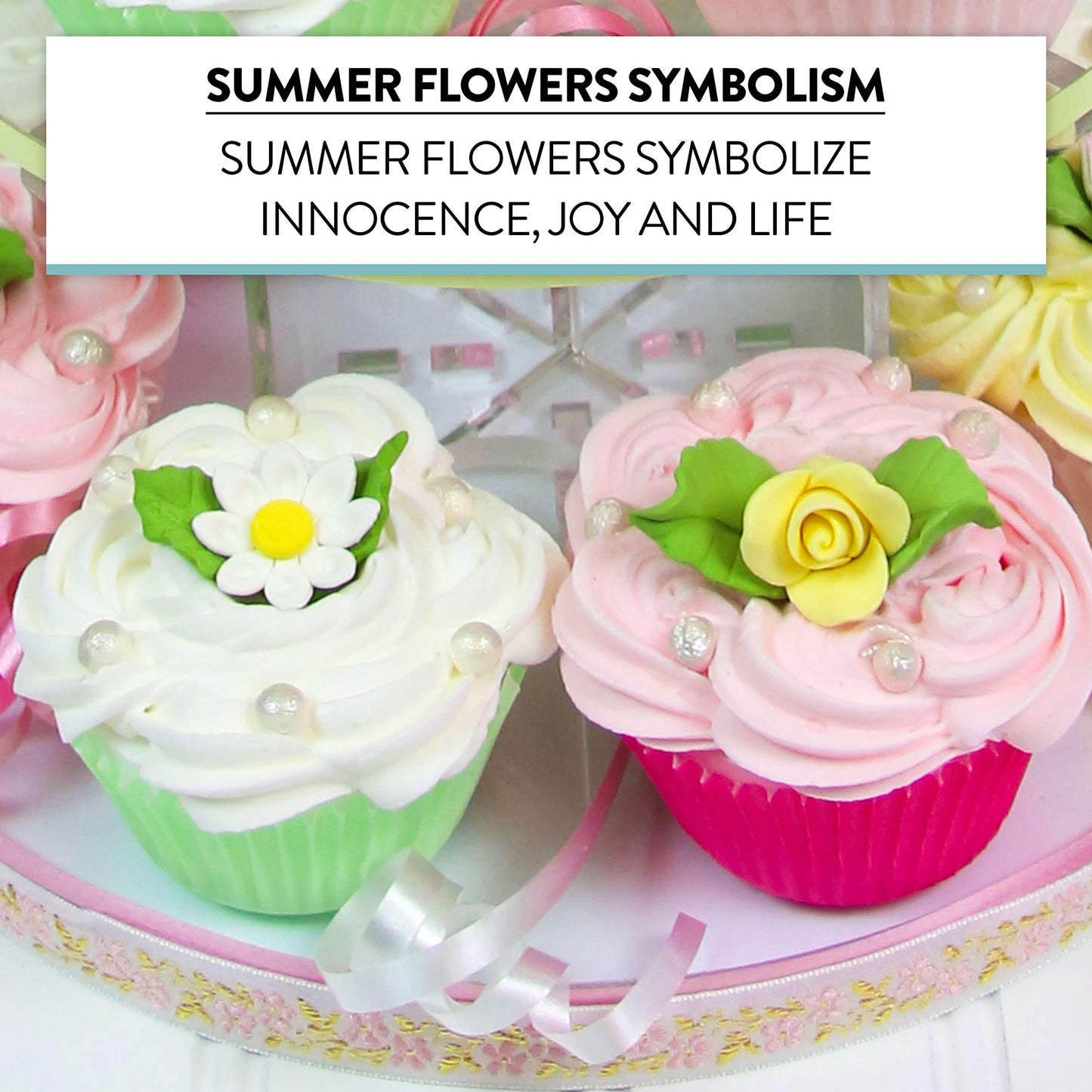 Global Sugar Art Summer Blossom, Roses And Leaves Edible Sugar Cake & Cupcake Flowers, Assorted Colors, Small Unwired, 42 Count
