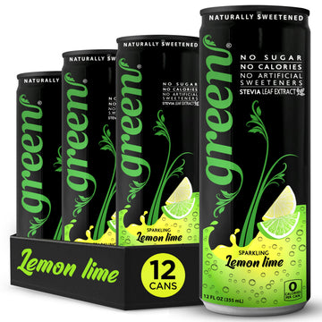 Green Cola Carbonated Soda, Sugar Free, Naturally Sweetened with Stevia, 12 Fl Oz Each Can, Pack of 12