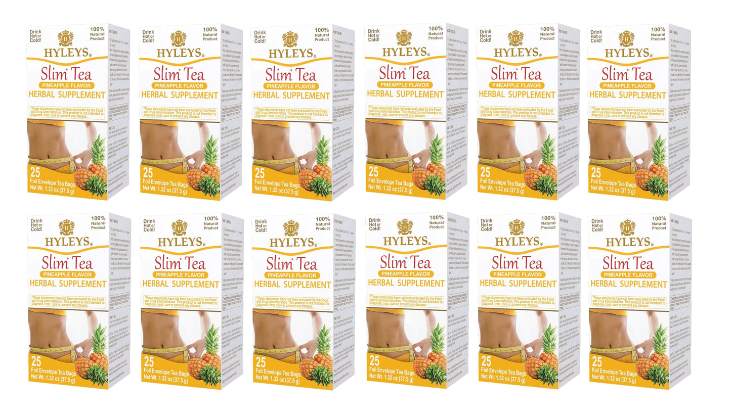 HYLEYS Tea Slim Tea Pineapple Flavor - Herbal dietary product, 25 Tea Bags (12 Pack)