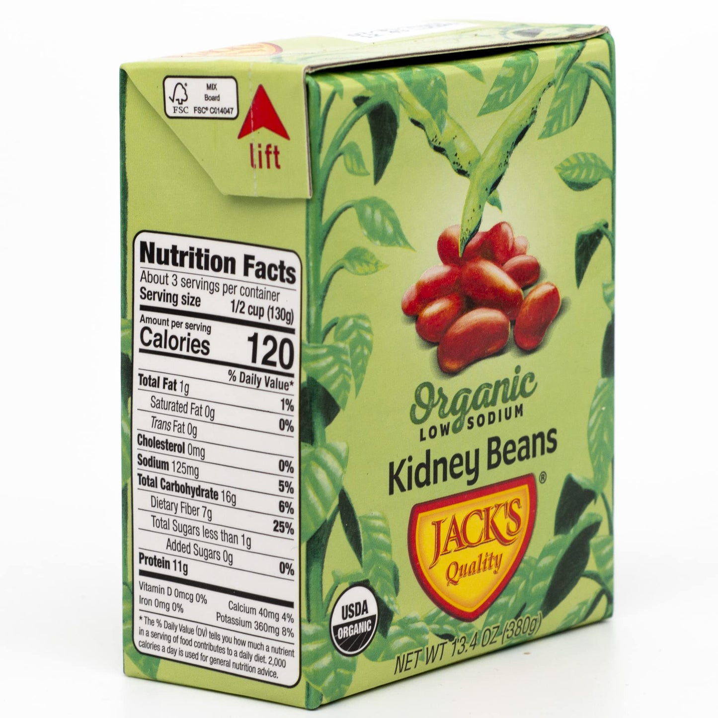 Jacks Organic Kidney Beans, 13.4 oz, Low Sodium, Non-GMO, 8-Pack