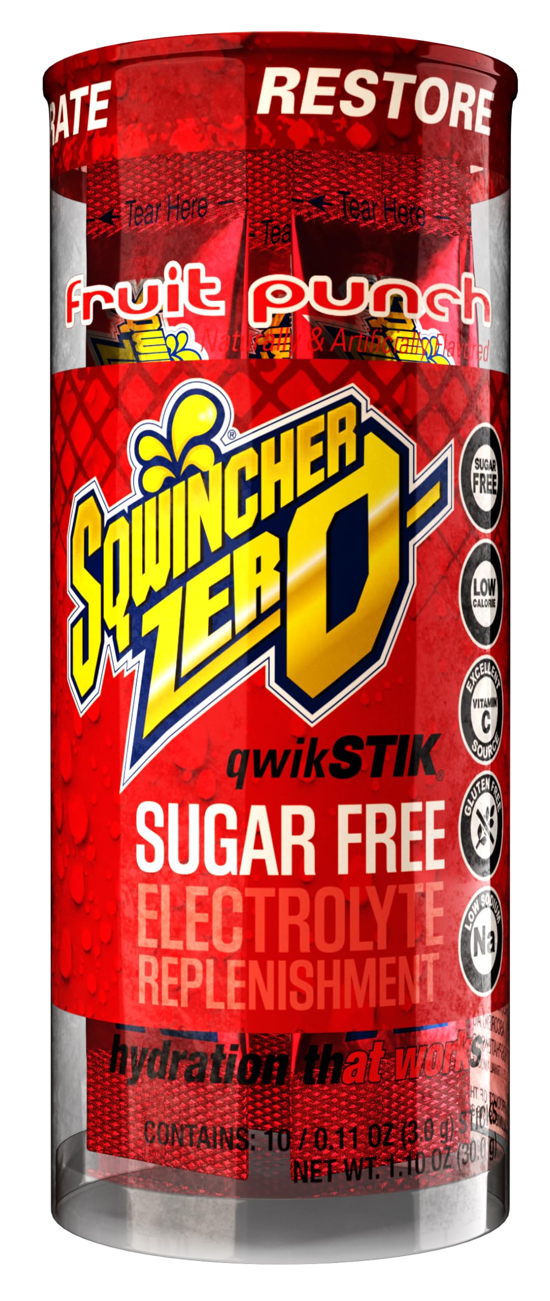 Sqwincher Zero Qwik Stik Electrolyte Powder Drink Mix, Sugar Free, Low Calorie, Fruit Punch, 0.11 oz Packet (Pack of 200)