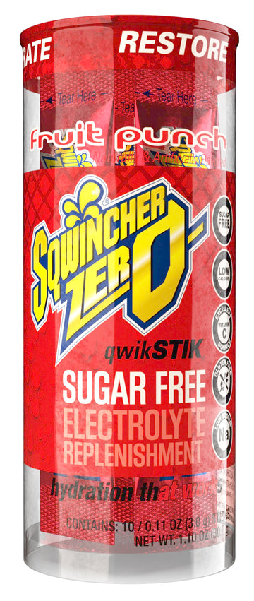 Sqwincher Zero Qwik Stik Electrolyte Powder Drink Mix, Sugar Free, Low Calorie, Fruit Punch, 0.11 oz Packet (Pack of 200)