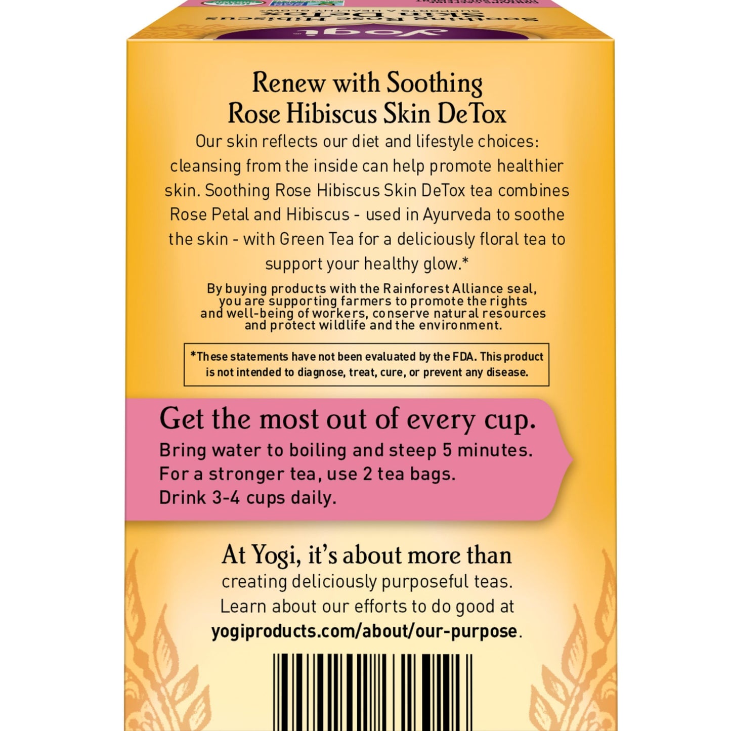 Yogi Tea Soothing Rose Hibiscus Skin Detox Tea - 16 Tea Bags Per Pack (4 Packs) - Organic Detox Tea To Support Skin Health - Inc