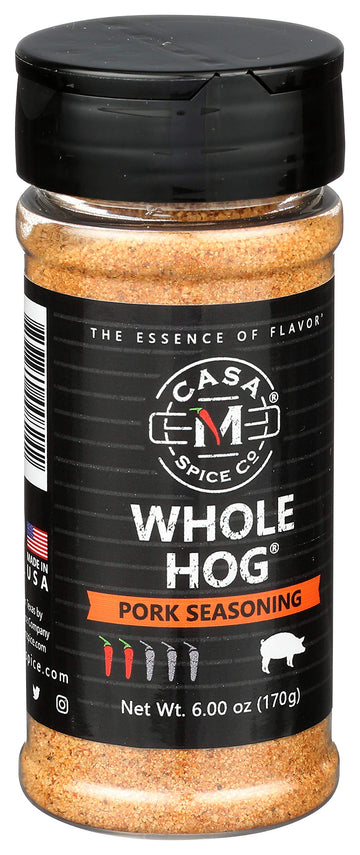 Casa M Spice Co Whole Hog Pork Seasoning  Very Low Sodium  Low Salt  No MSG  Gluten Free  BBQ Spices (Original, Plastic Shaker (