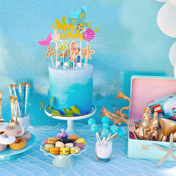 Diyasy Glitter Mermaid Cake Toppers, 6 Pack Happy Birthday Cake Decoration For Girls Party And Baby Shower