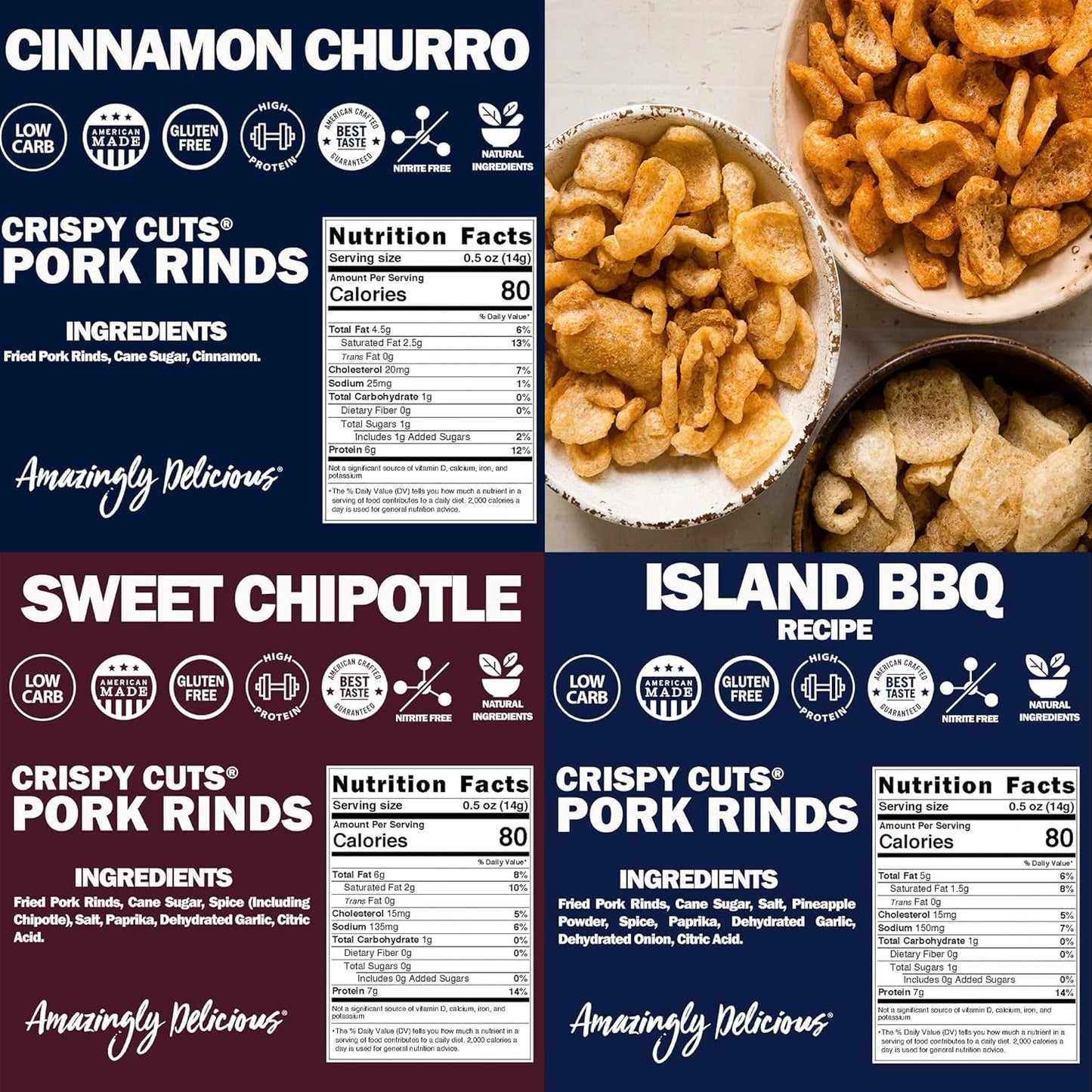 Field Trip Gluten Free Pork Rinds, Paleo And Keto Friendly Airy Puffs, Crunchy High Protein Snacks, Low Carb Snack From Back Pork Skins, 2.5Oz Bag, 4 Variety Pack, Holiday & Christmas Gift Item