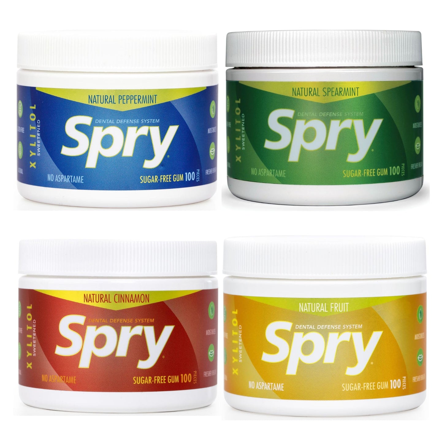 Spry Xylitol Chewing Gum - Aspartame-Free, Sugar-Free, Non-GMO, Mint Flavor, 100 Count (Pack of 4)