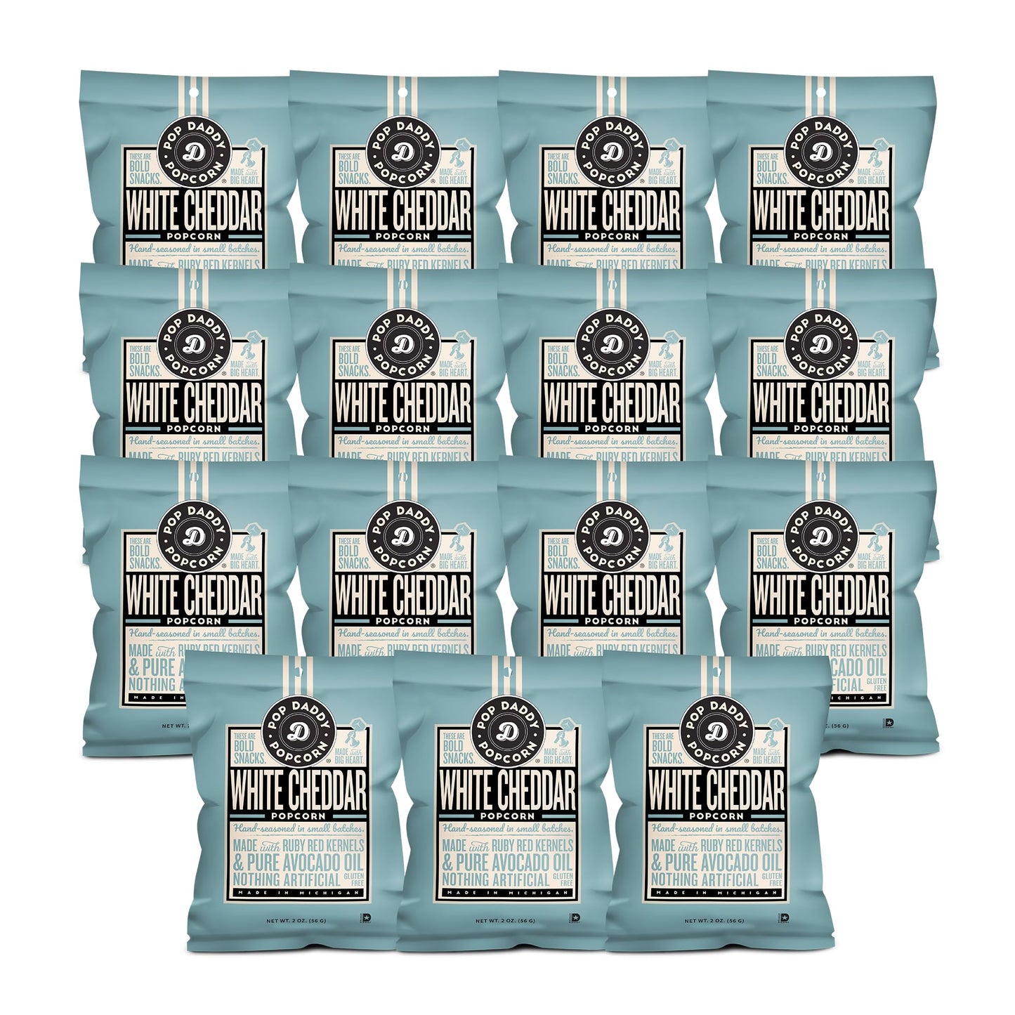 Pop Daddy White Cheddar, 2 Oz Healthy Gluten Free Hand Seasoned Gourmet Flavored Popcorn Snacks, 15 Pack