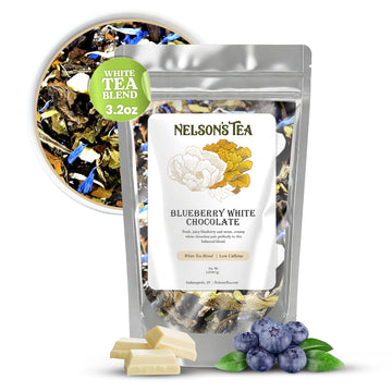 Nelson's Tea - Blueberry White Chocolate Loose Leaf Tea - White Chocolate Pieces, Dried Blueberries, Cornflowers - 3.2 oz