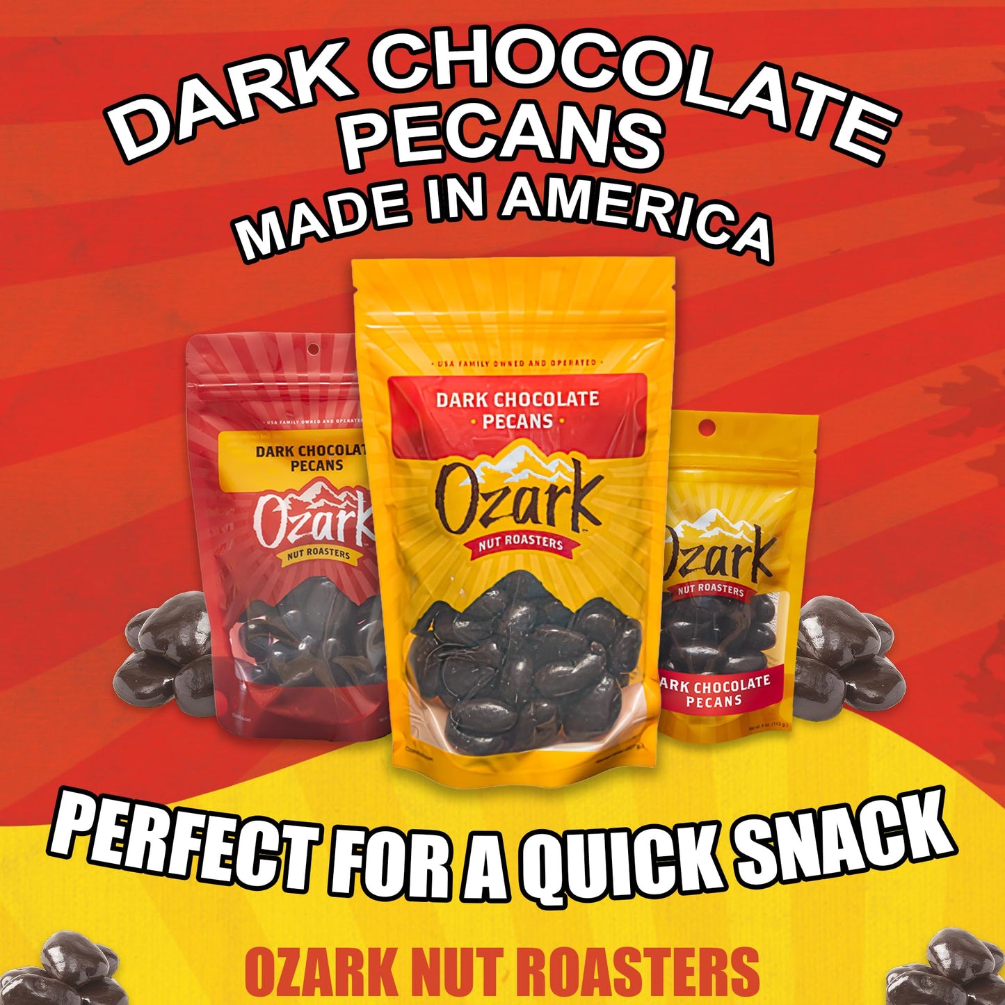 Ozark Nut Roasters, Dark Chocolate Pecans, Velvety Dark Chocolate Flavored Snacks, World-Class Gourmet Candied Nuts, Resealable