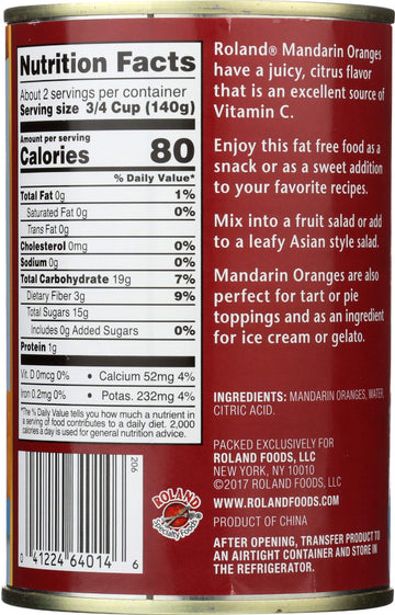 Roland Foods Fancy Whole Mandarin Orange Segments In Water, 14 Ounce Can, Pack Of 1