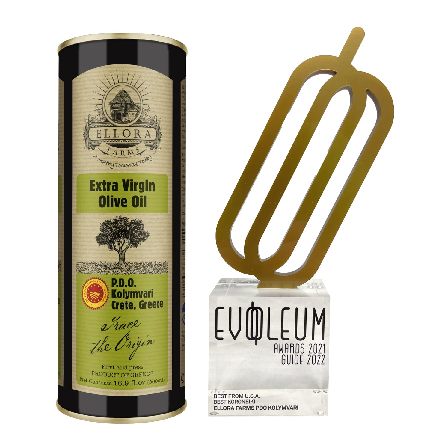 Ellora Farms Extra Virgin Olive Oil, Single Estate, Cold Pressed, 16.9 Fl Oz, Kosher, Crete, Greece