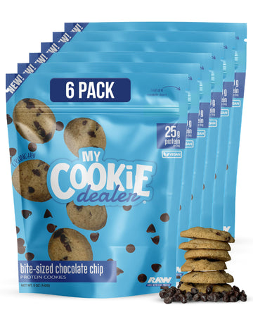 My Cookie Dealer Protein Cookies, Bite-Sized Crunchy Chocolate Chip Cookies (5oz, Pack of 6) - 25g Protein per Bag - Individuall