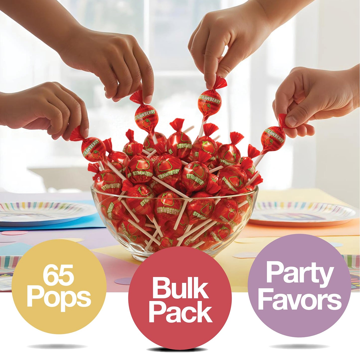 Zestix Strawberry Lollipops – 65 Count Bulk Candy Pack, Individually Wrapped, Sweet Flavor, 17.5 x 5.7 x 18.6 cm