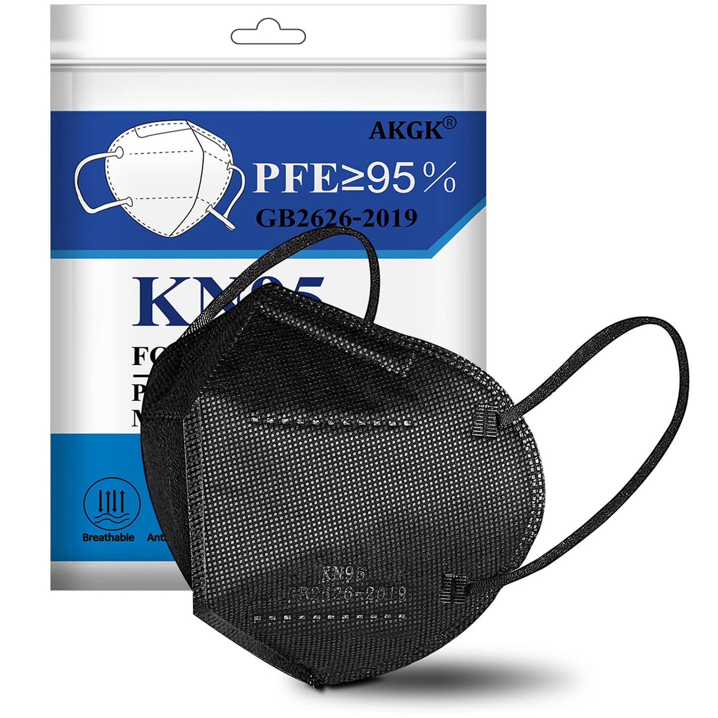 Akgk Kn95 Face Mask 50 Pcs, Breathable Protection Masks, 5-Ply Kn95 Black Masks, Cup Dust Safety Masks