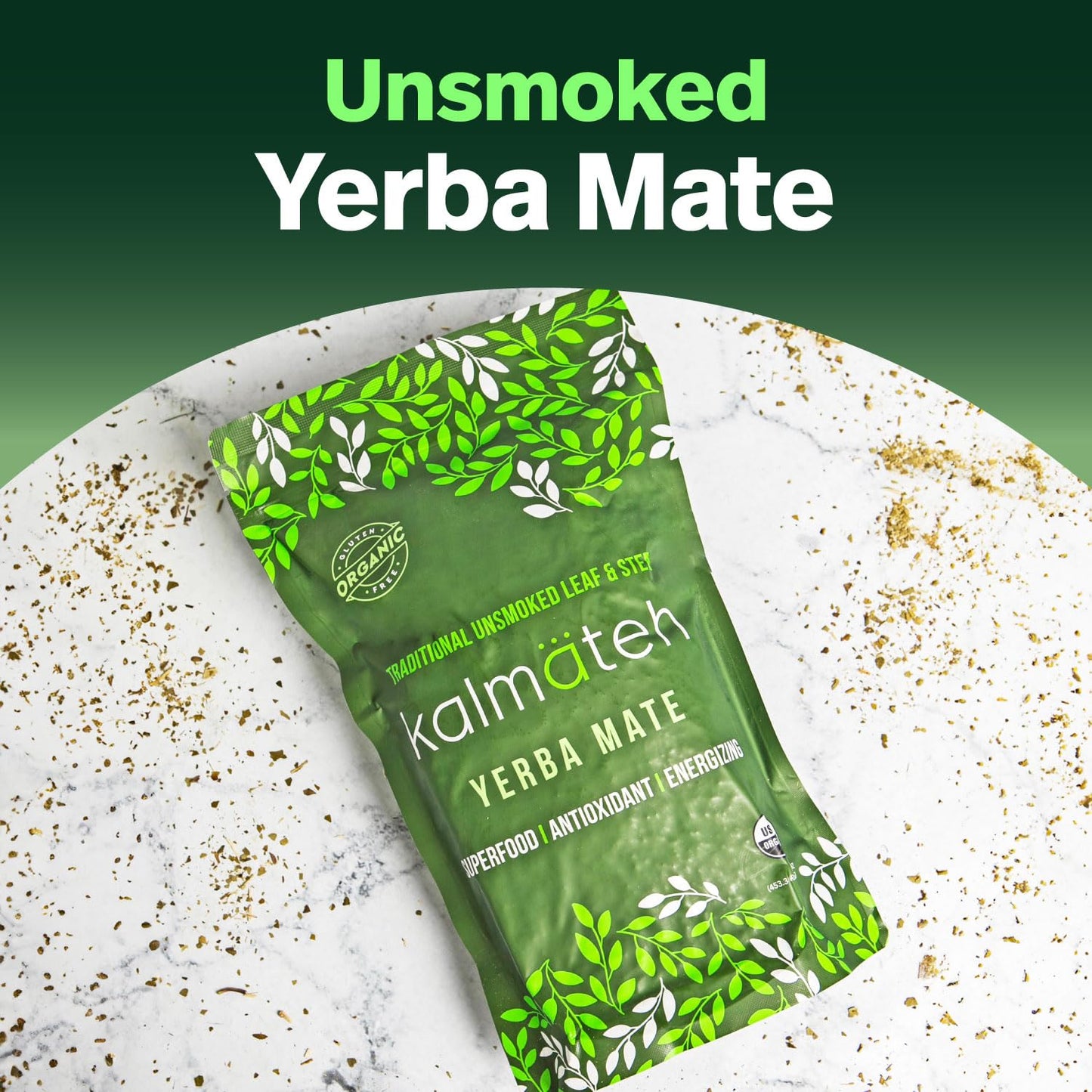 Kalmateh Organic Yerba Mate Tea Loose Leaf & Stem, 1lb