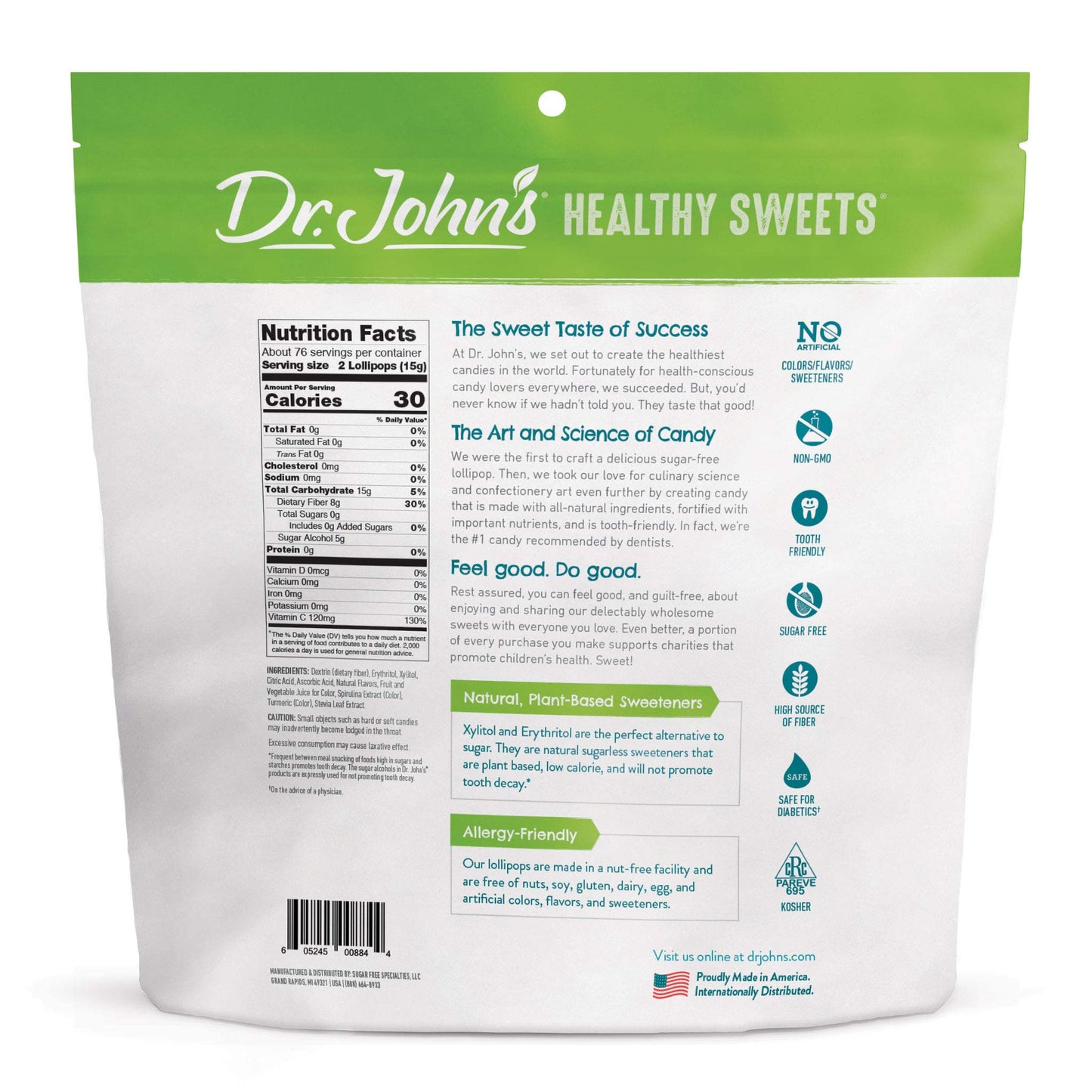 Dr. Johns Sugar Free Candy Lollipops, Low Calorie, Keto Friendly, 150 Count, 2.5 LB, Orange/Blue/Lime