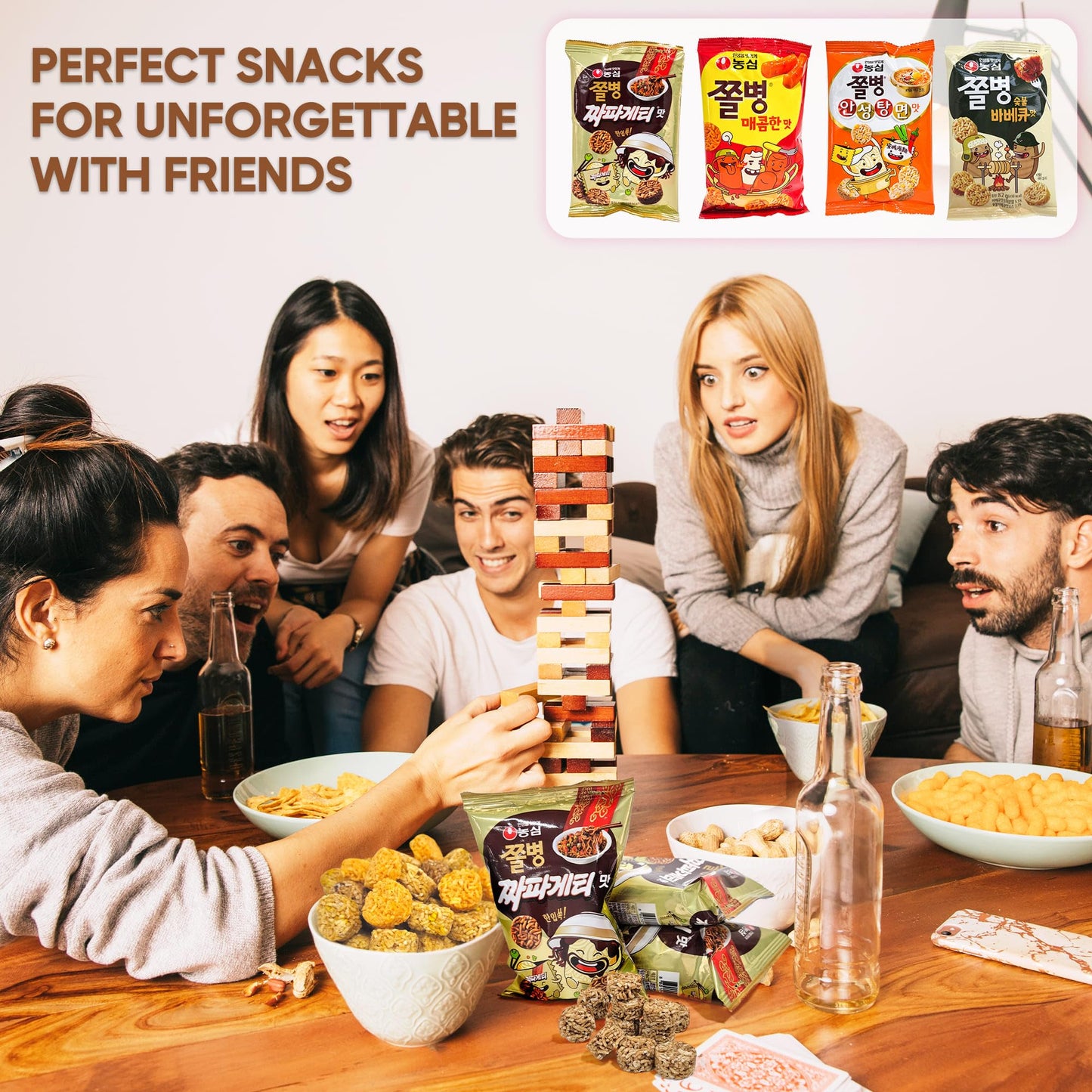 Joayo Jjol Byeong Snack 4 Packs - Crushing Ramen Noodle Snack For School, Office, Kids, Adults/Hot(82G), Chapagetti(77G), Anseon