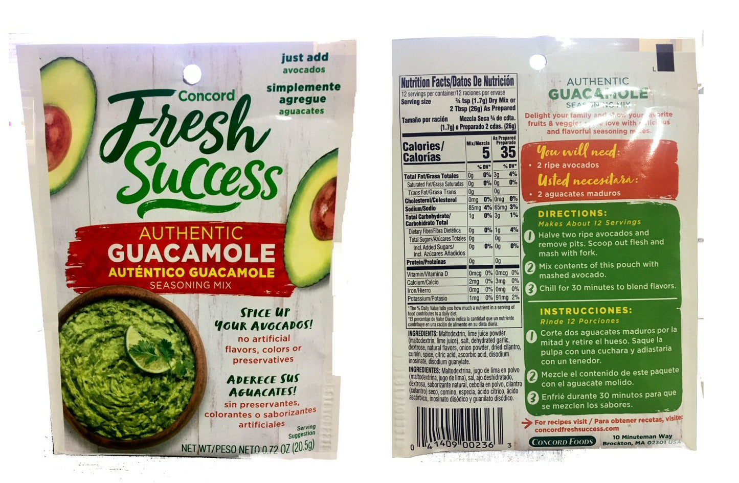 Concord Authentic Guacomole Seasoning Mix Ets .72 Ounce Each