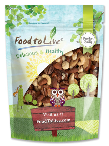 Food to Live Deluxe Nuts Mix - Dry Roasted Pecans, Cashews, Almonds, Brazil Nuts, Lightly Salted, 2 Pounds, Vegan, Kosher