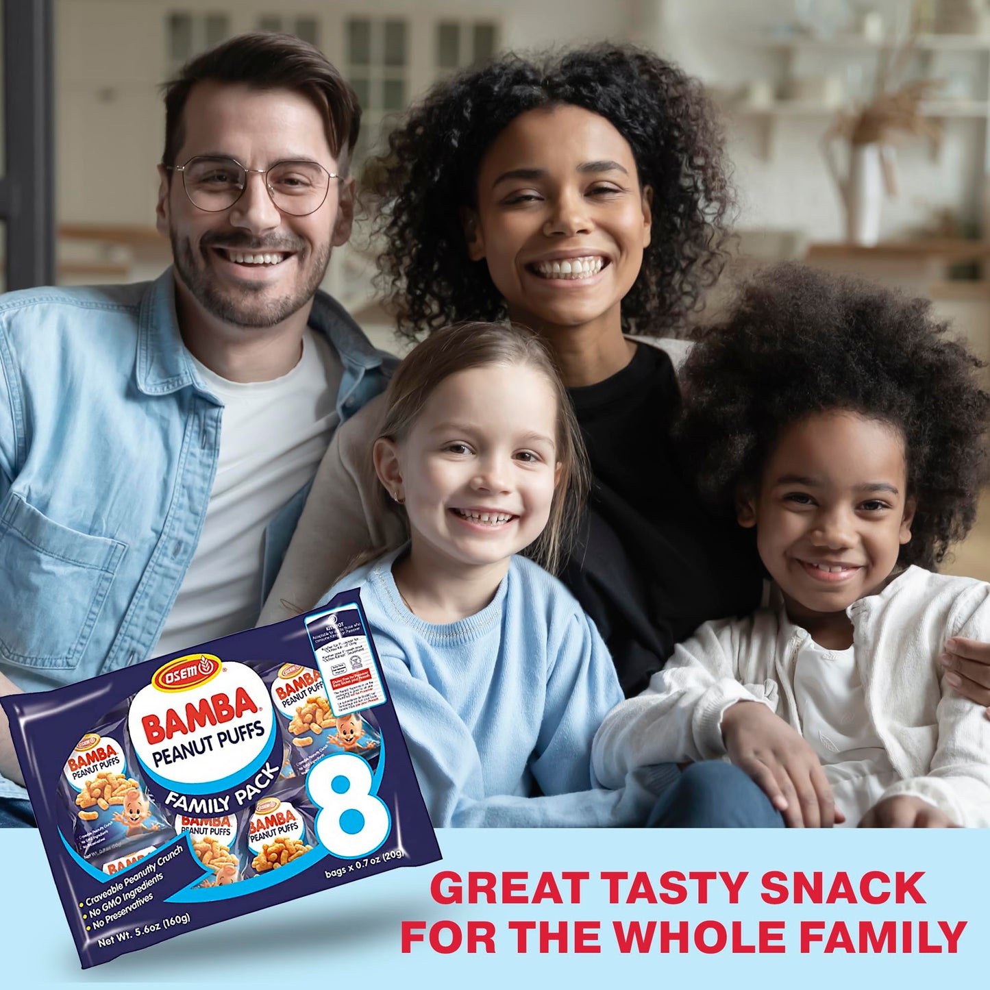 Osem Bamba Peanut Snacks for the Family - All Natural Peanut Puffs (Pack of 8) 0.7oz bags - Only 4 Ingredients - Peanut Butter P