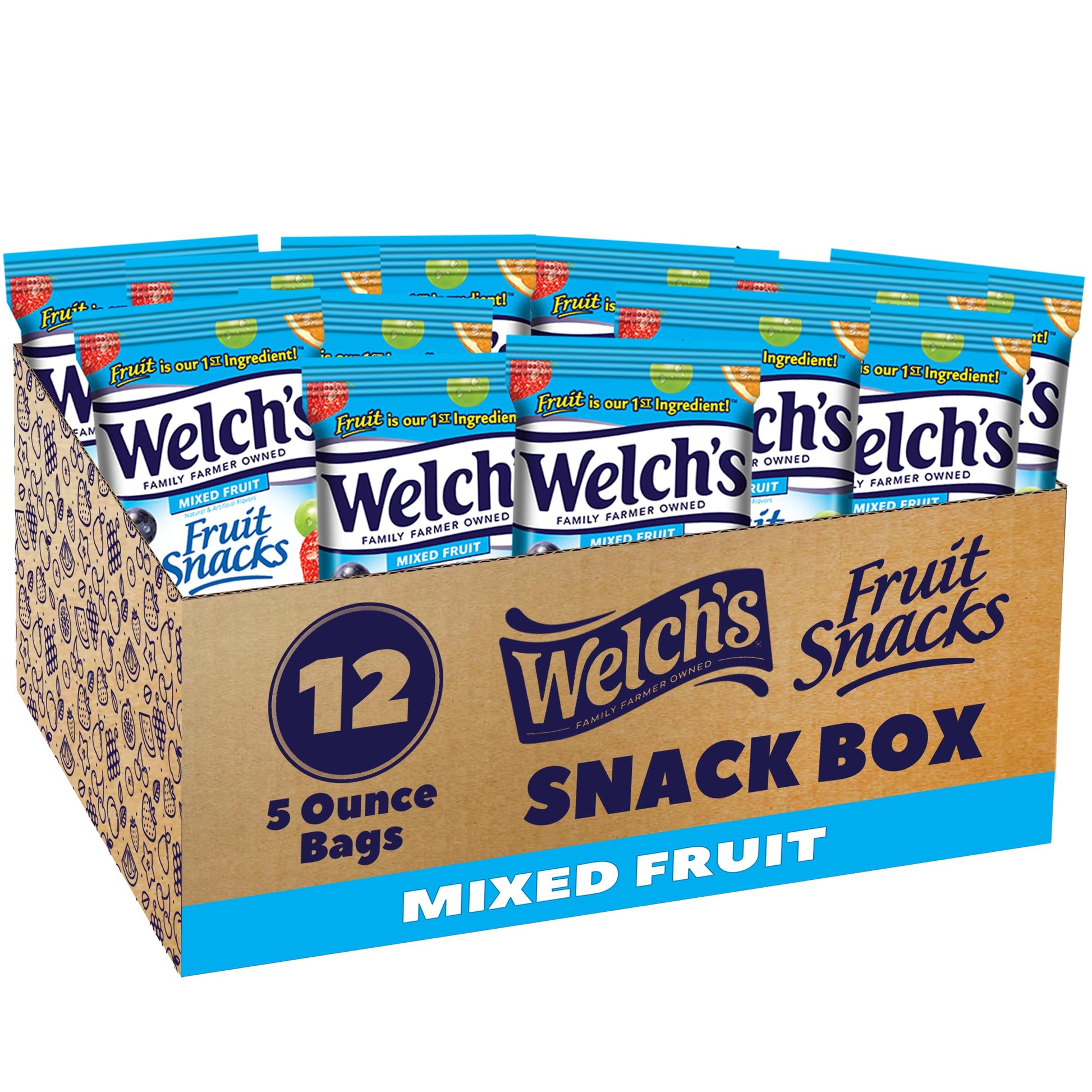 Welch s Fruit Snacks, Mixed Fruit, Perfect for School Lunches, Sharing Size Bags, 5 oz (Pack of 12)