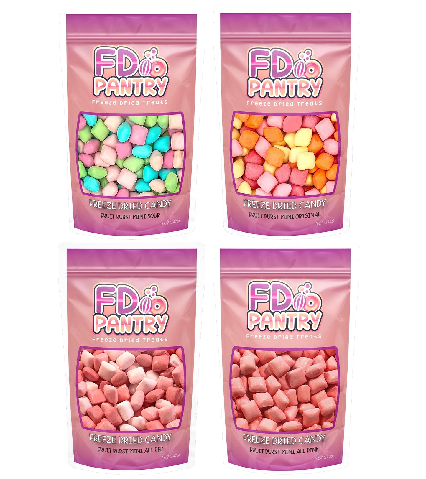 Freeze Dried Candy Variety Pack - Fruit Burst 4 Pack, Original, All Pinks, All Reds, Sour 5 Oz (4 Count) - Assortment Combo Bund