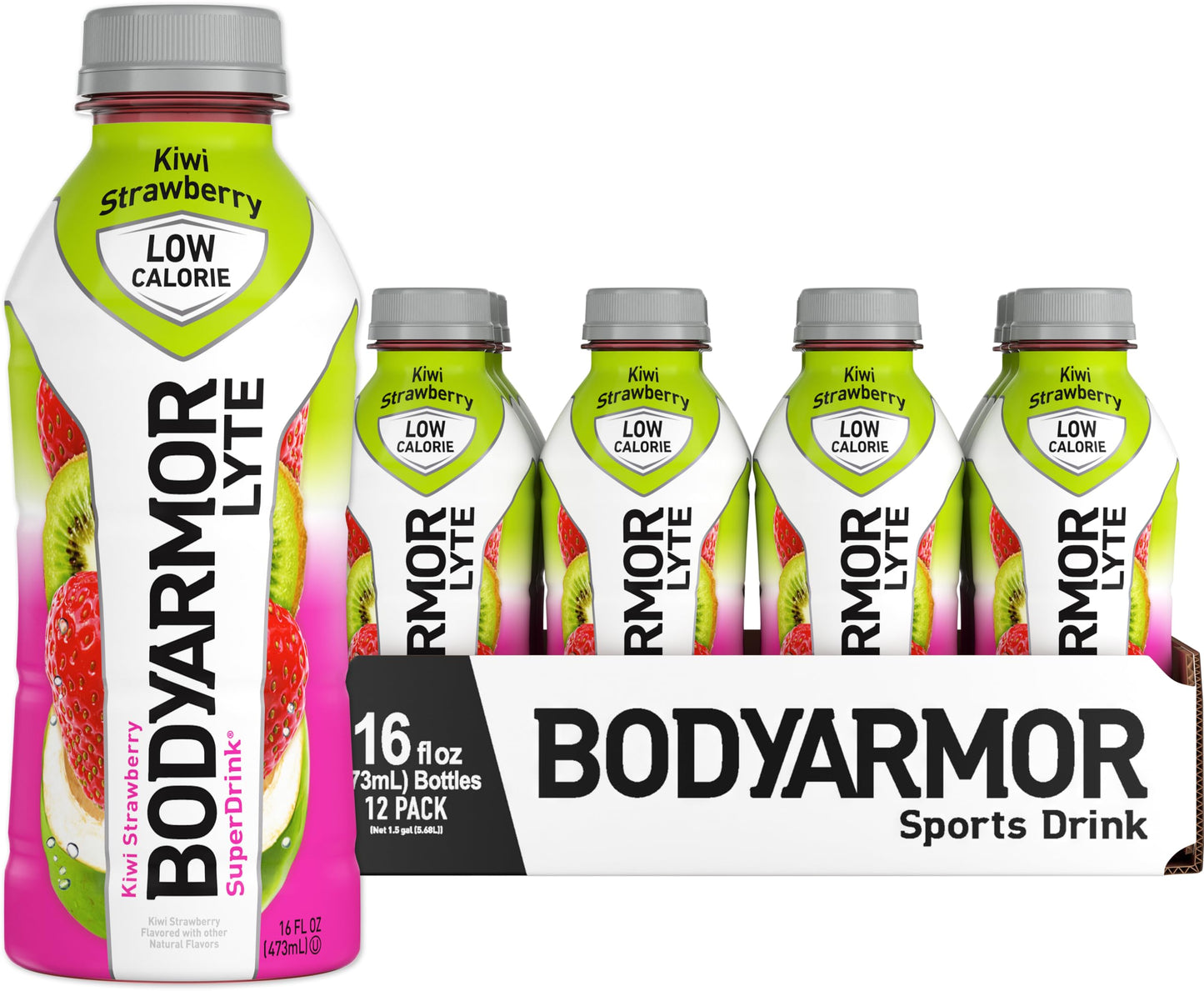 BODYARMOR LYTE Low-Calorie Sports Drink, Kiwi Strawberry, Coconut Water, Natural Flavors, Vitamins, Electrolytes, 16 Fl Oz (12 P