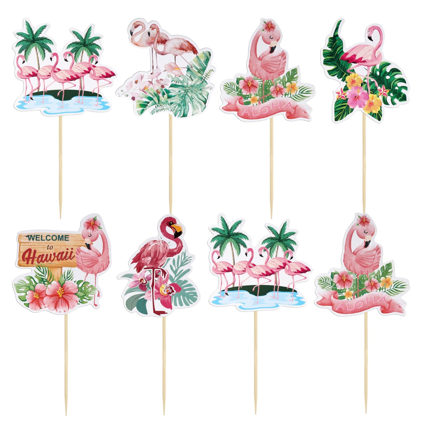 Gyufise 36Pcs Flamingo Cupcake Toppers Tropical Aloha Luau Picks Paper Multi-2