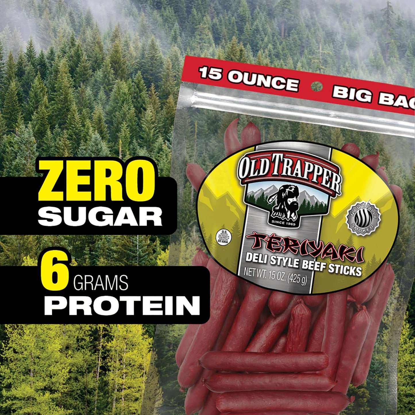 Old Trapper Deli-Style Beef Sticks, Teriyaki Flavor, 15-Ounce Package, Great For On-The-Go Snacking, Six Grams Of Protein And Le