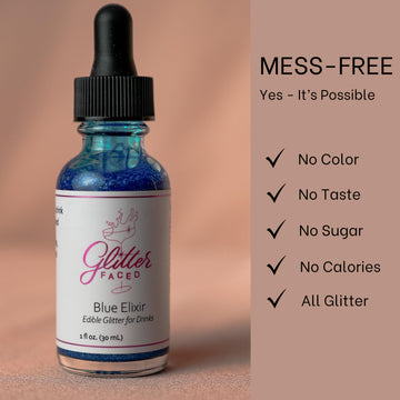 Glitter Faced Blue Edible Glitter For Galentines Cocktails & Mocktails, Mess-Free Glitter For 30 Drinks, Luster Dust Made From T