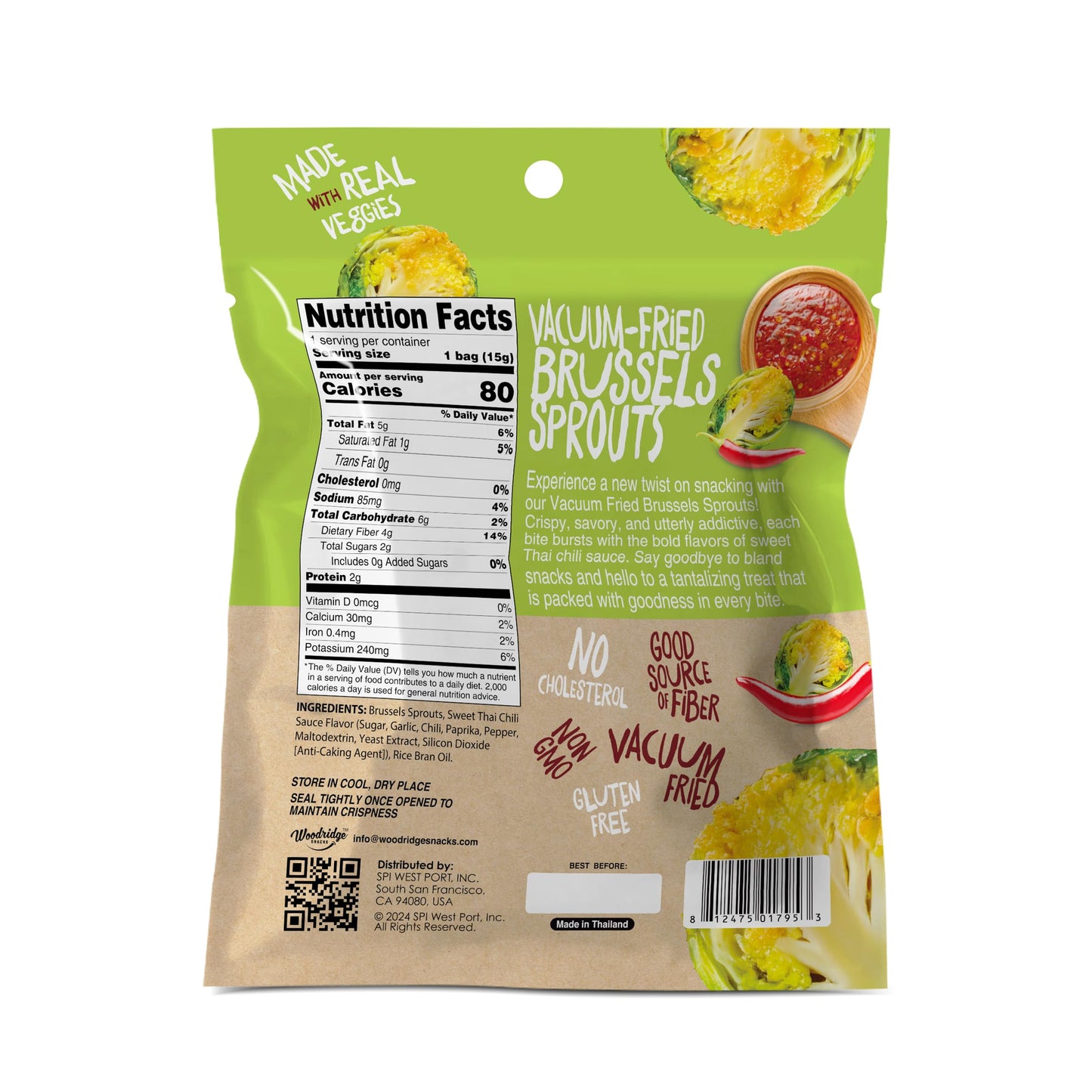 Woodridge Vacuum Fried Brussels Sprouts, Thai Chili Sauce, 6 Pack, 0.53 OZ Bags