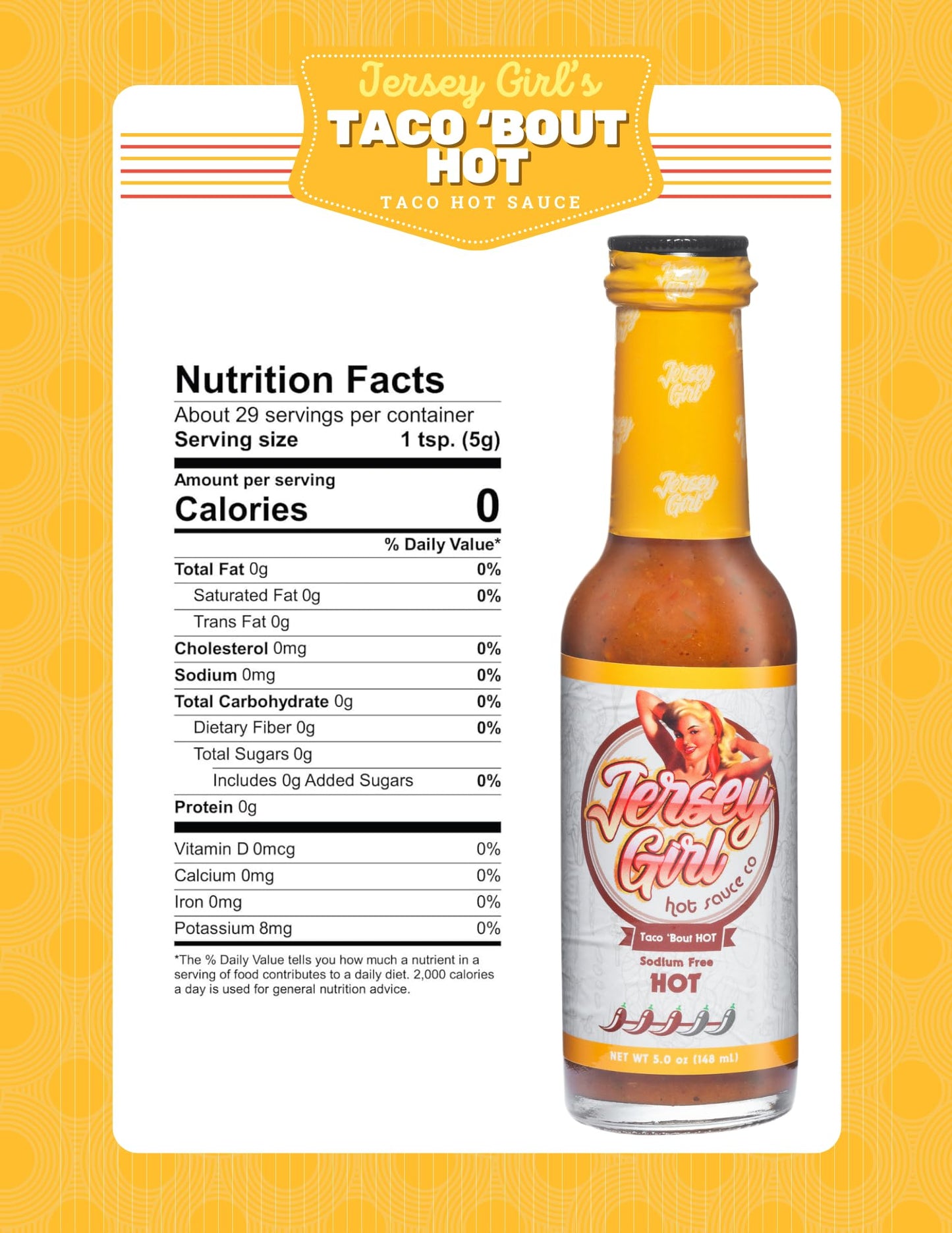 Jersey Girl Taco Bout Hot Sauce - Naturally Sodium Free, Gluten Free, Keto Friendly - 5oz