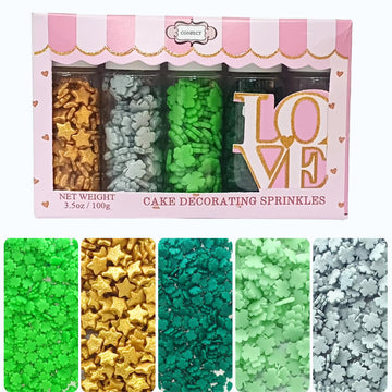 Confect St. Patricks Green & Silver Clover Sprinkles | Gold Star Sprinkles | Sprinkles for Baking & Cake Decorative | Cookie Spr