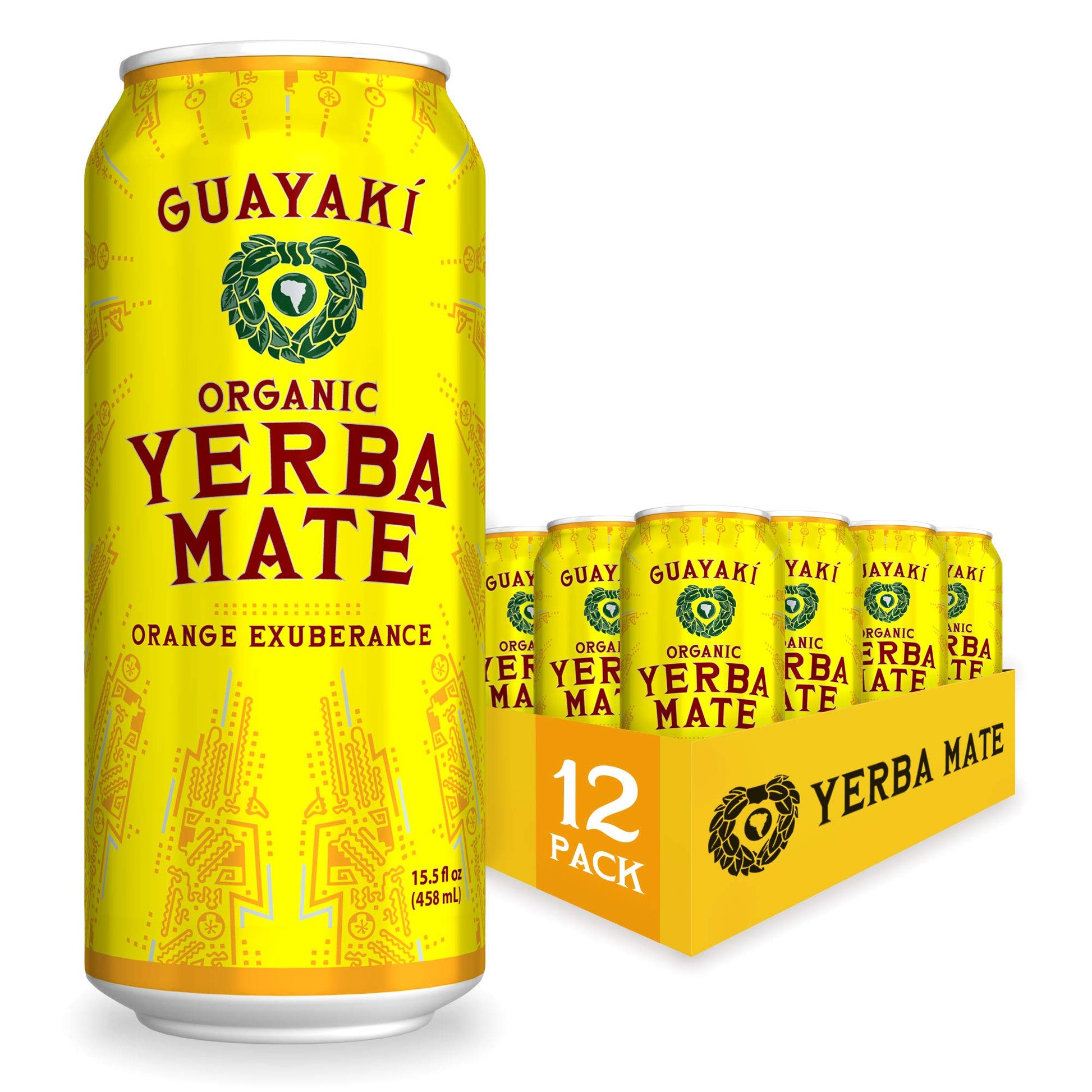 Guayaki Yerba Mate Energy Drink, Awakening Orange, 150mg Caffeine, 15.5 Oz Cans, Pack of 12