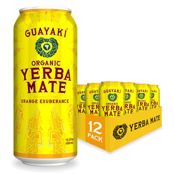 Guayaki Yerba Mate Energy Drink, Awakening Orange, 150mg Caffeine, 15.5 Oz Cans, Pack of 12