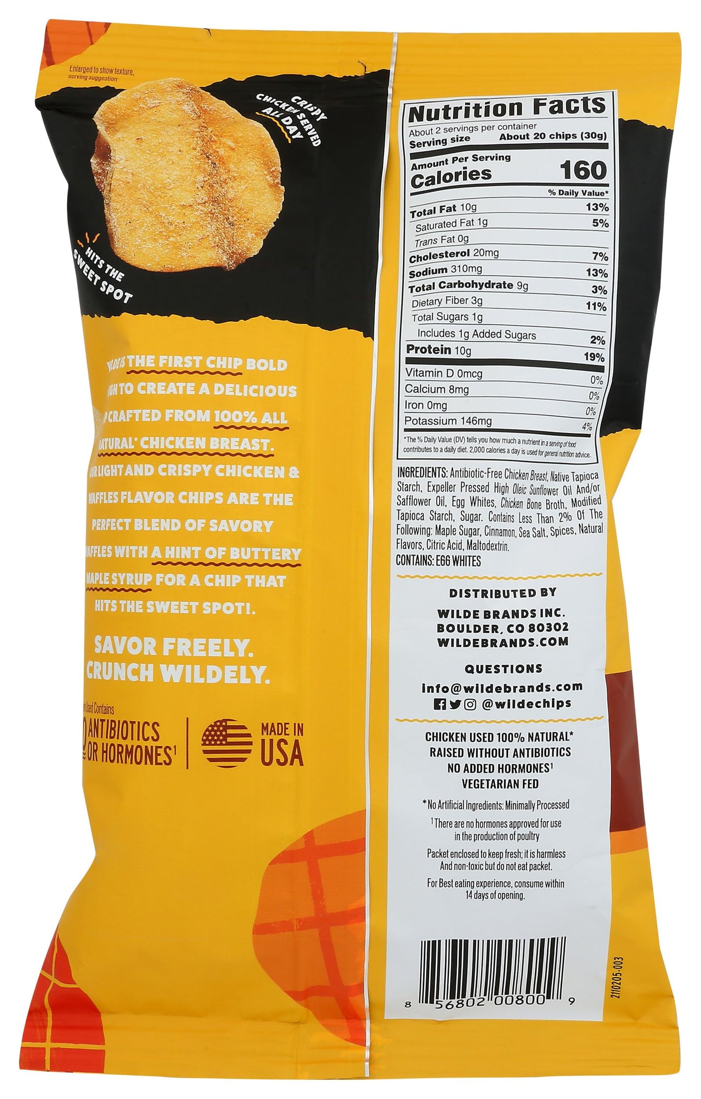 WILDE BRANDS Chicken and Waffles Chicken Chips, High Protein, Keto, 2.25oz Bag
