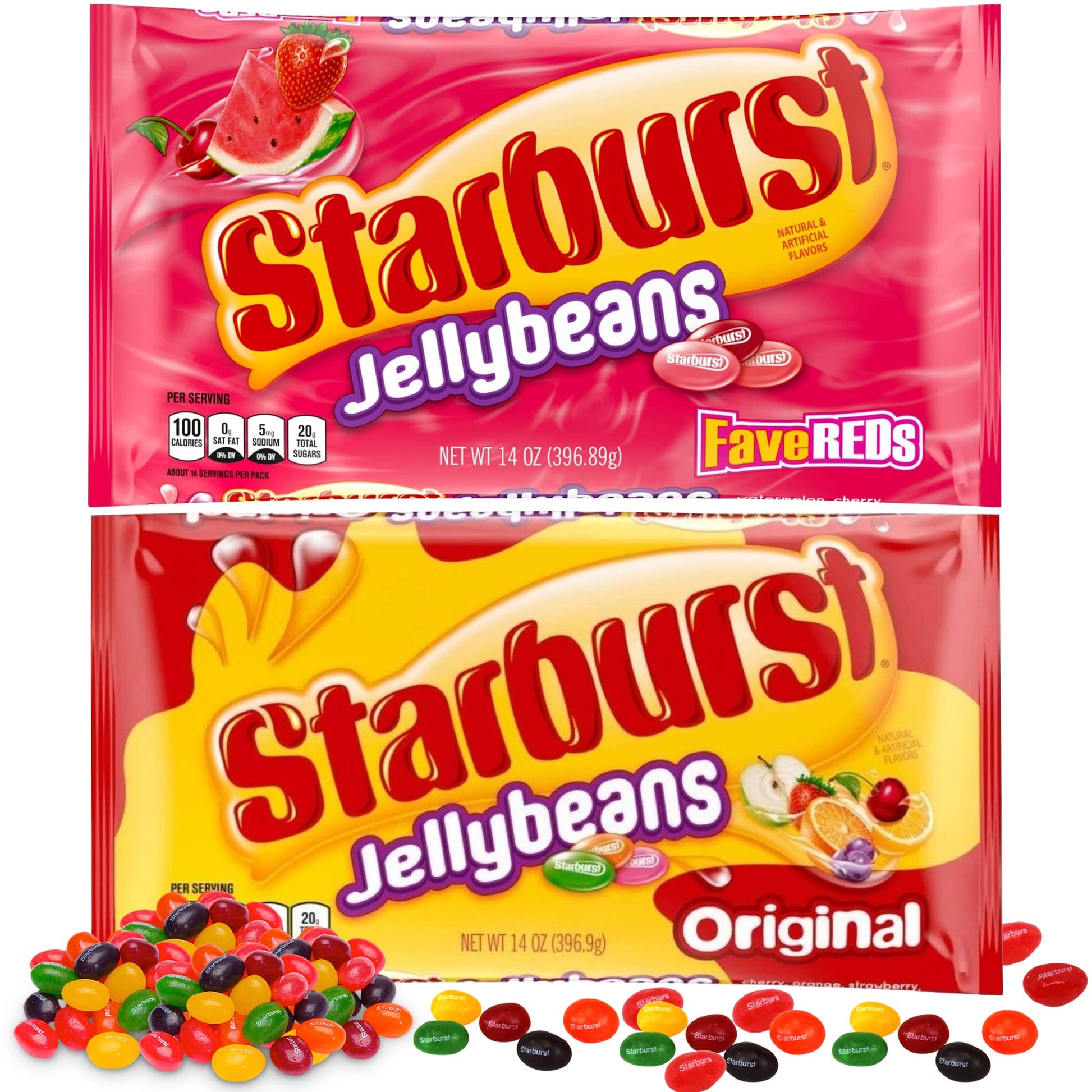 Starburst Jelly Beans - 2-Pack Fave Reds Jelly Beans And Original (14 Oz Each) - Sweet Fruit Jelly Candy - Delicious Holiday Jel