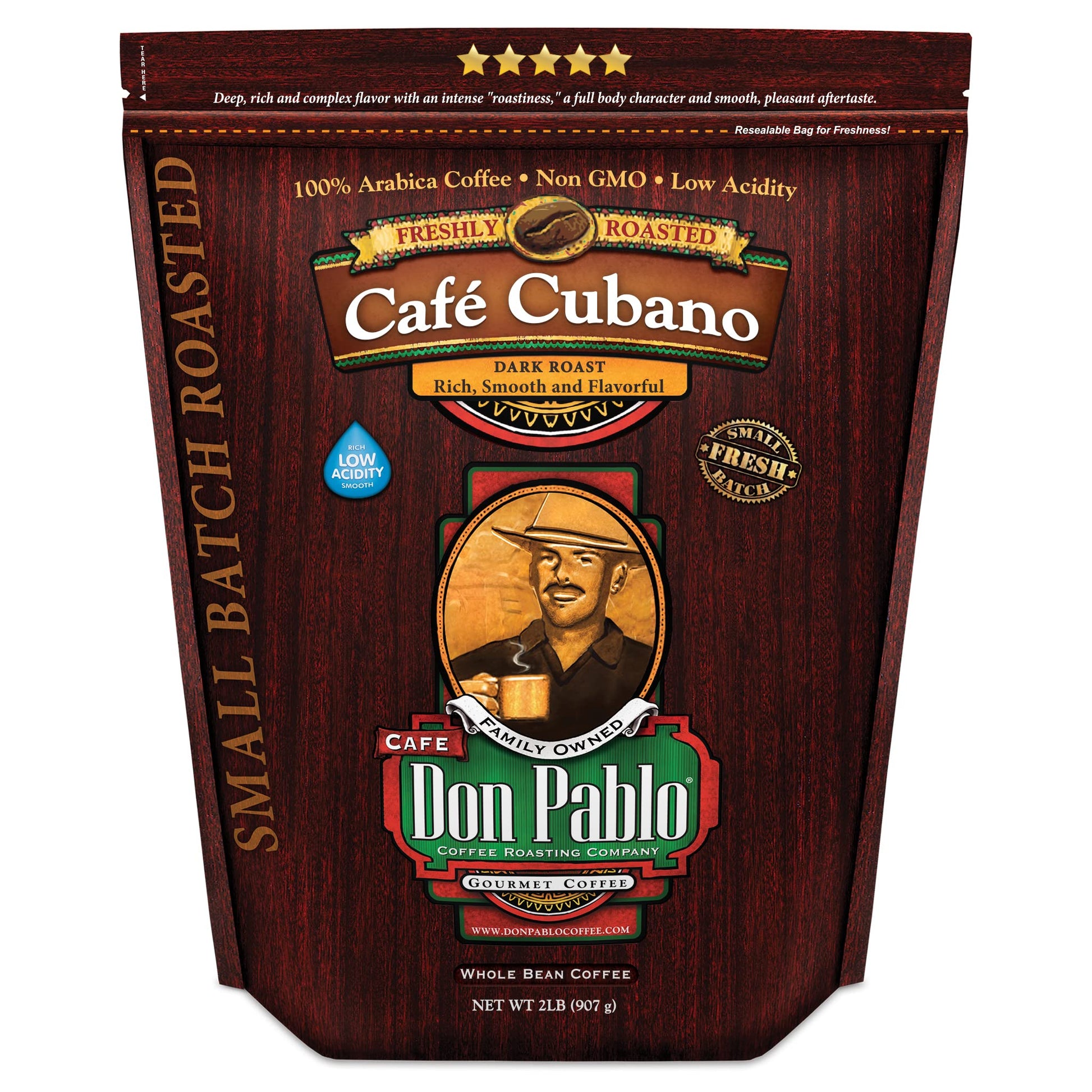 Don Pablo Gourmet Coffee - Caf   Cubano - Dark Roast - Whole Bean Coffee - 100% Arabica Beans - Low Acidity And Non-Gmo - 2Lb Ba