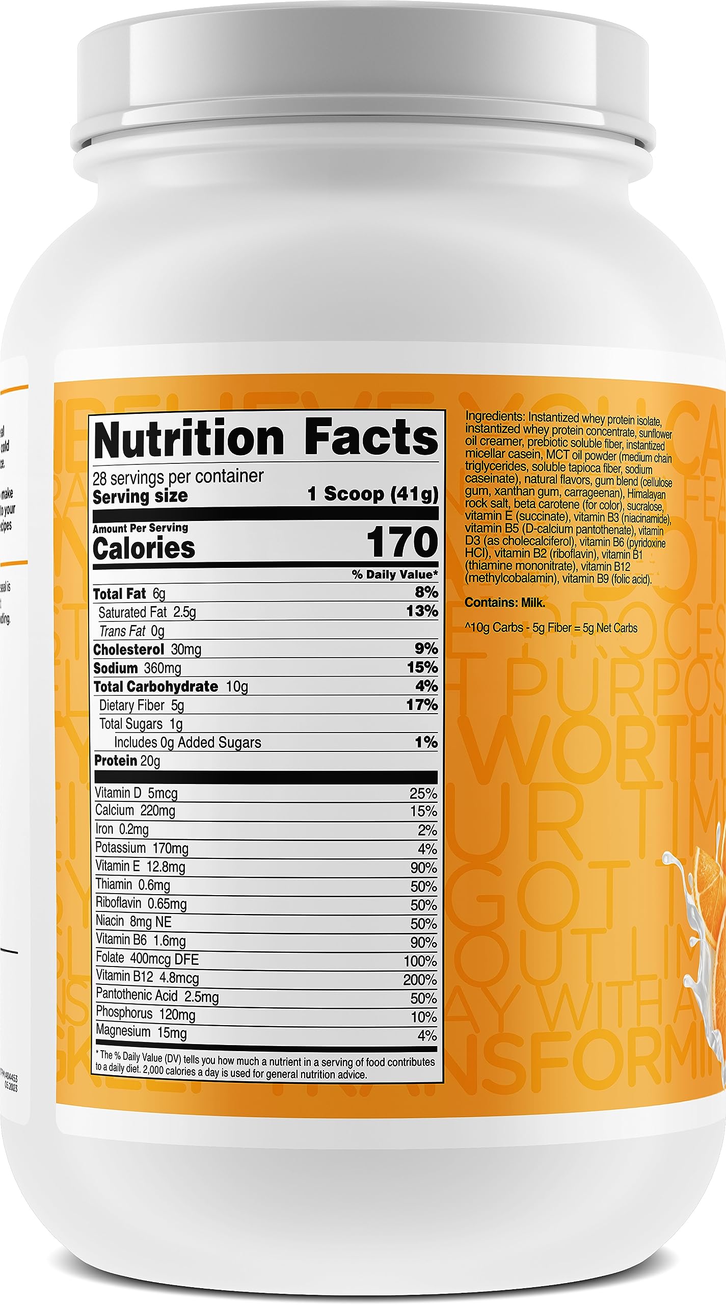 TransformHQ Meal Replacement Shake Powder, 28 Servings, Gluten Free, Non-GMO, Orange Cream, 40 Ounce, Model TFM-MRS-ORNG_CRM28