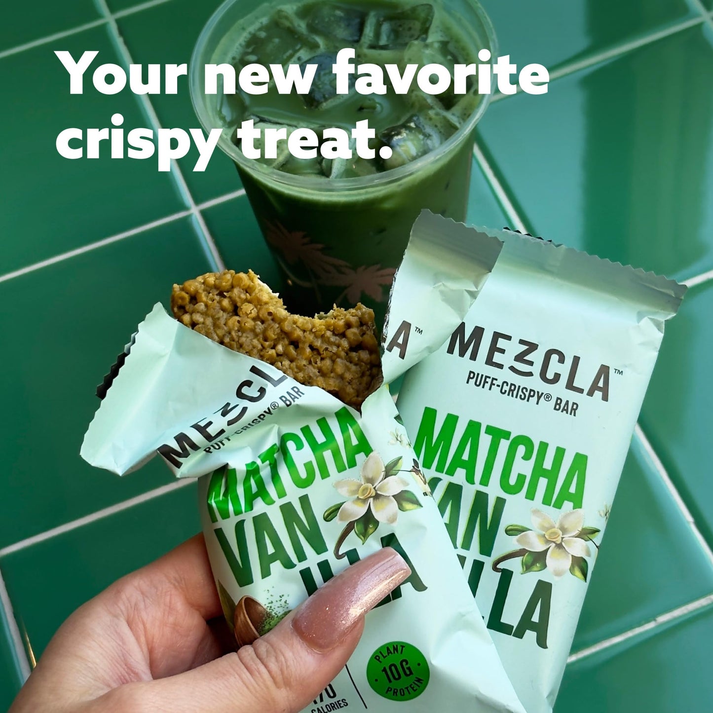 Mezcla Puff Crispy Protein Bars  Gluten Free & Vegan Protein Bars  10g Protein  Alt for Crispy Rice Treat  Granola Bars & Breakfast Bars  Healthy Snacks for mature-themeds (4 Count (Pack of 1)  Matcha Vanilla)